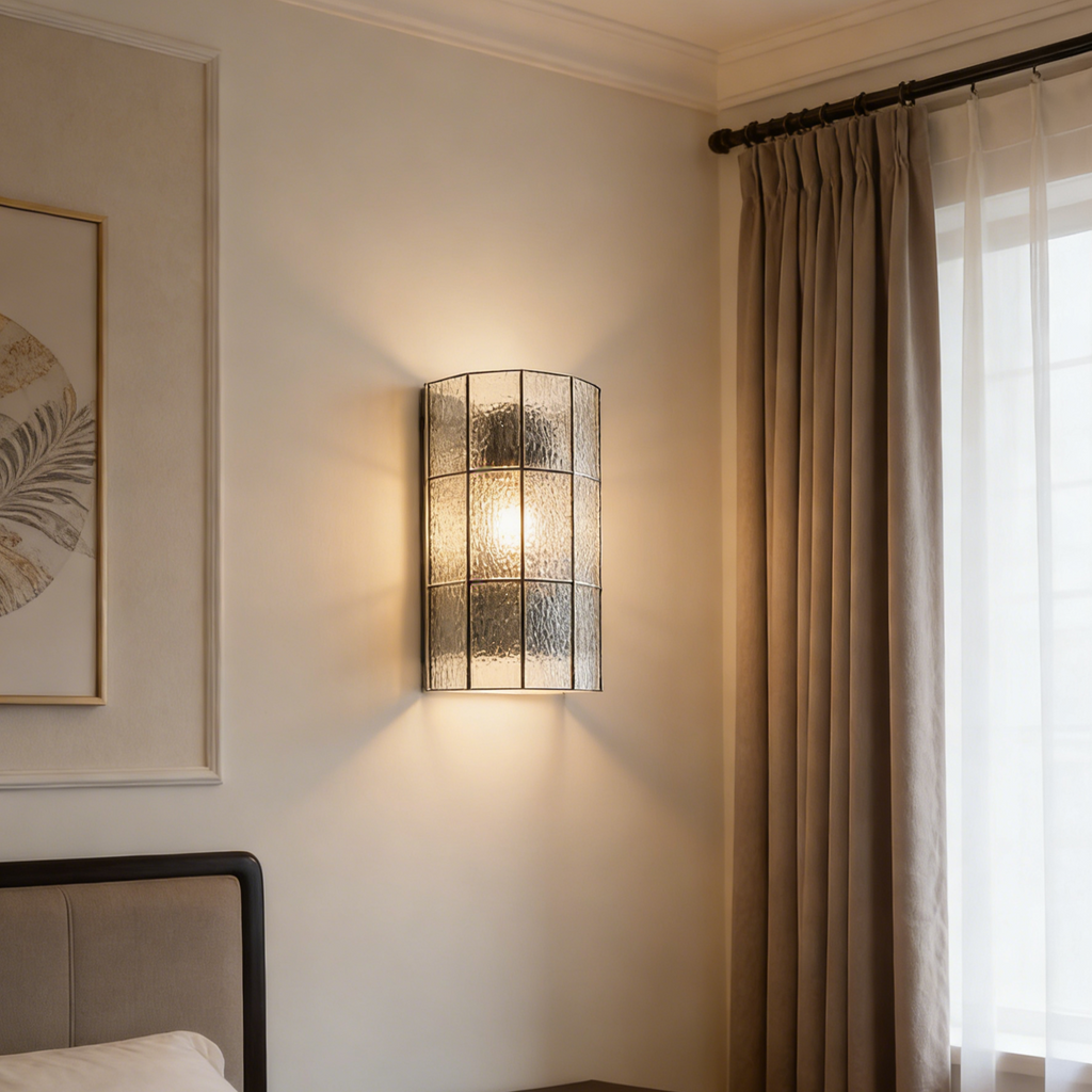 Frosted Glass Grid Tall Wall Sconce