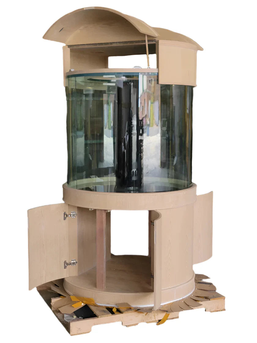 Aqua Vim Full Cylinder Glass Reef-Ready Aquarium Set in Unstained Wood Furniture