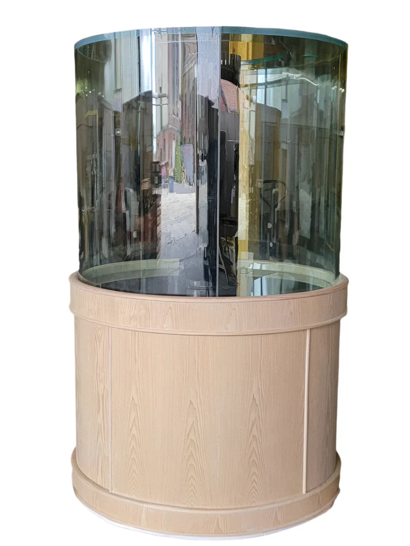 Aqua Vim Full Cylinder Glass Reef-Ready Aquarium Set in Unstained Wood Furniture