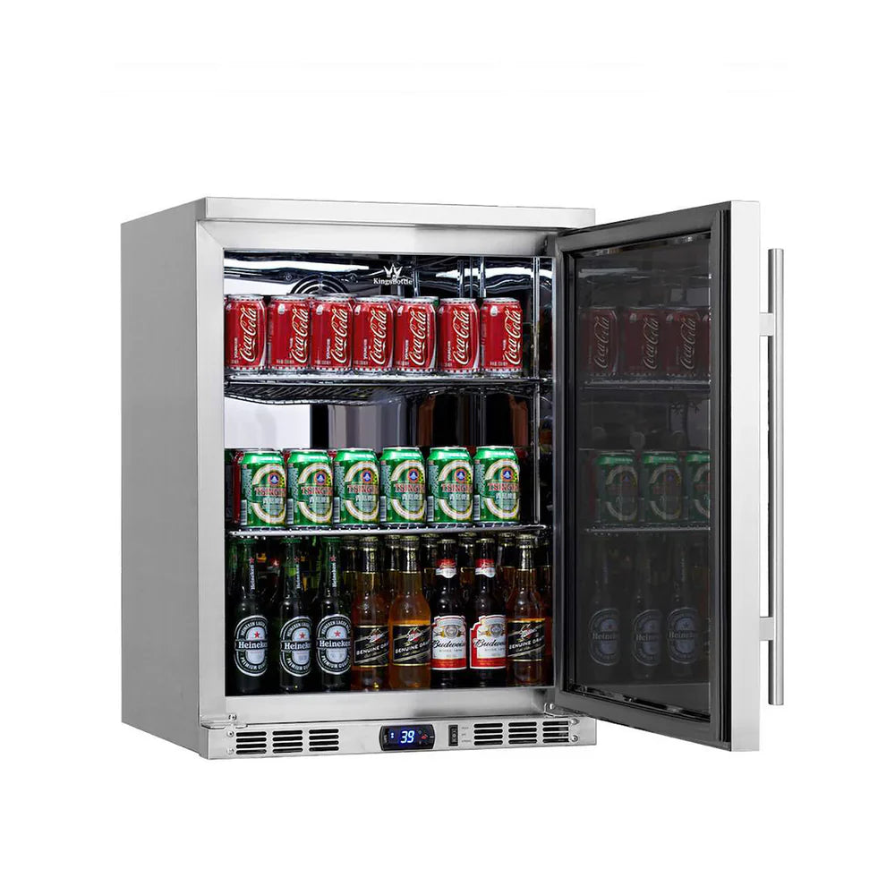 KingsBottle 24-Inch Outdoor Beverage Refrigerator with Solid Stainless Steel Door