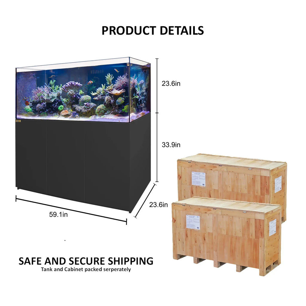 185 Gallon Coral Reef Aquarium Ultra Clear Glass Fish Tank & Built in Sump All Black