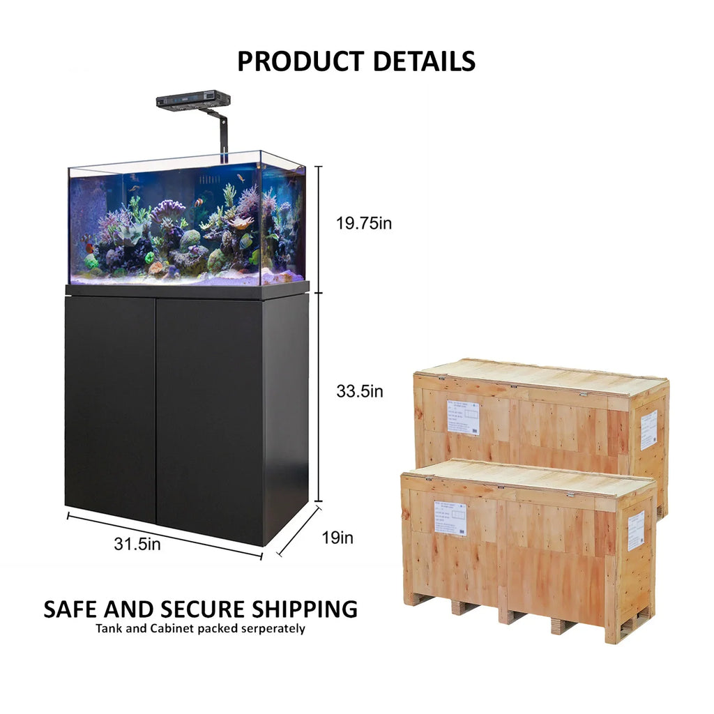 Aqua Dream Coral Reef Aquarium Tempered Glass Fish Tank 90 Gallon Complete Set Black including one Coral light & one Protein Skimmer