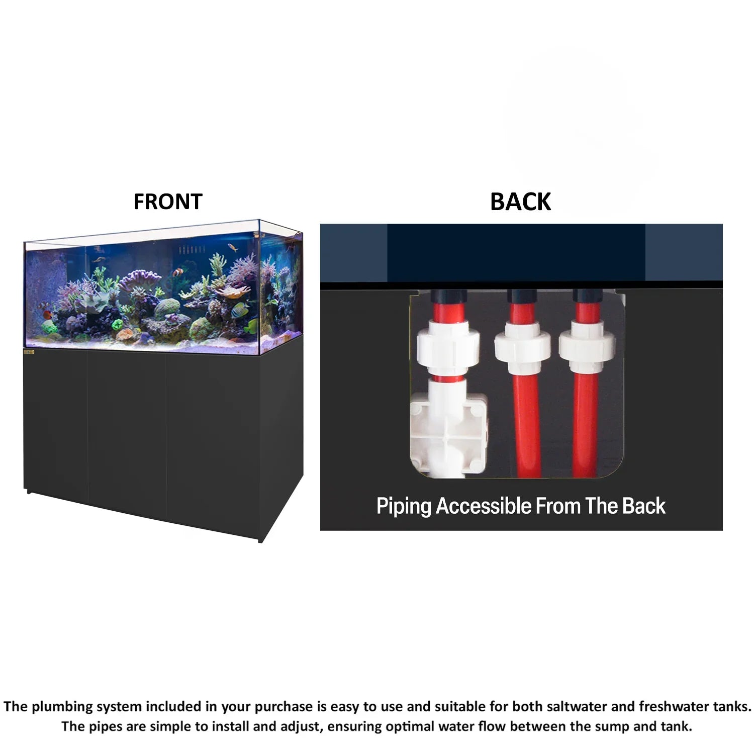 185 Gallon Coral Reef Aquarium Ultra Clear Glass Fish Tank & Built in Sump All Black