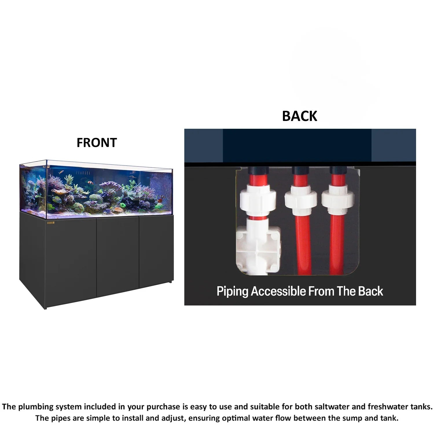 220 Gallon Coral Reef Aquarium: Ultra Clear Glass Tank & Built-In Sump All Black
