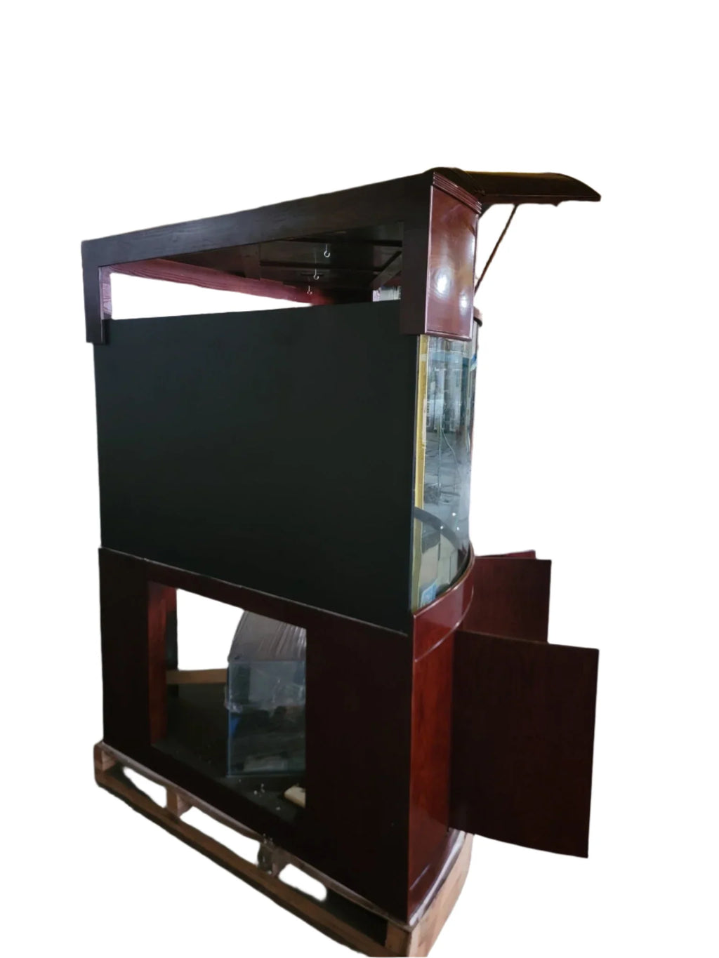 Aqua Vim Corner 1/4 Cylinder Glass Aquarium Set in Walnut Wood Furniture