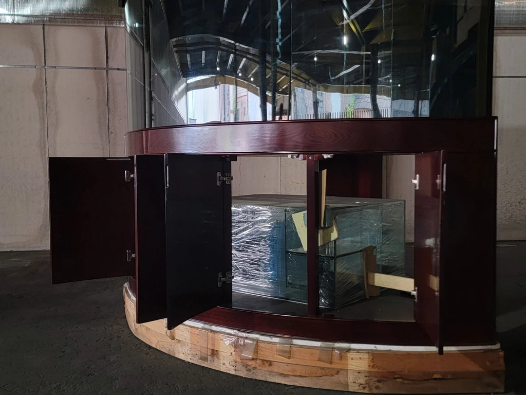 Aqua Vim Corner 1/4 Cylinder Glass Aquarium Set in Walnut Wood Furniture