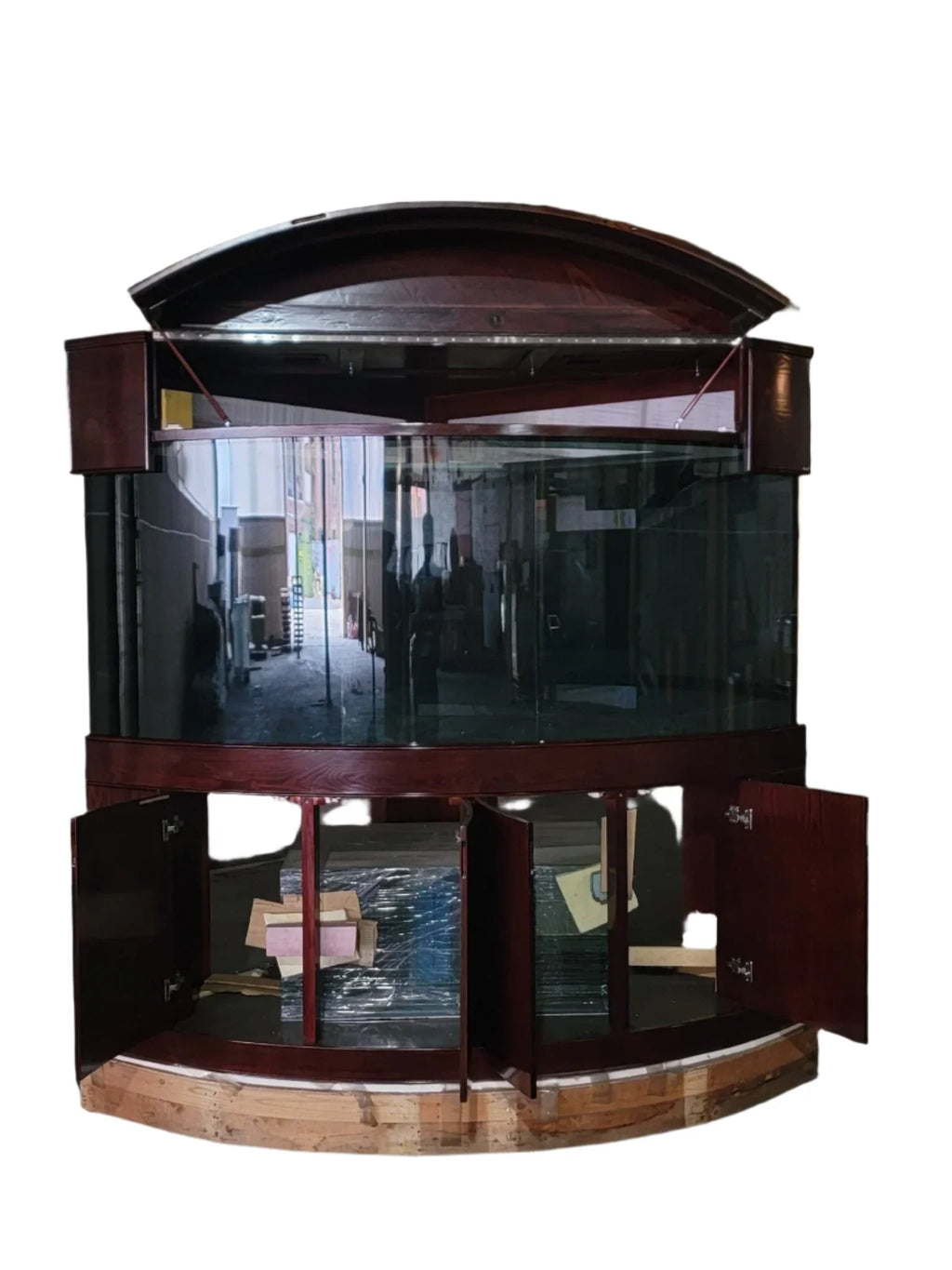 Aqua Vim Corner 1/4 Cylinder Glass Aquarium Set in Walnut Wood Furniture