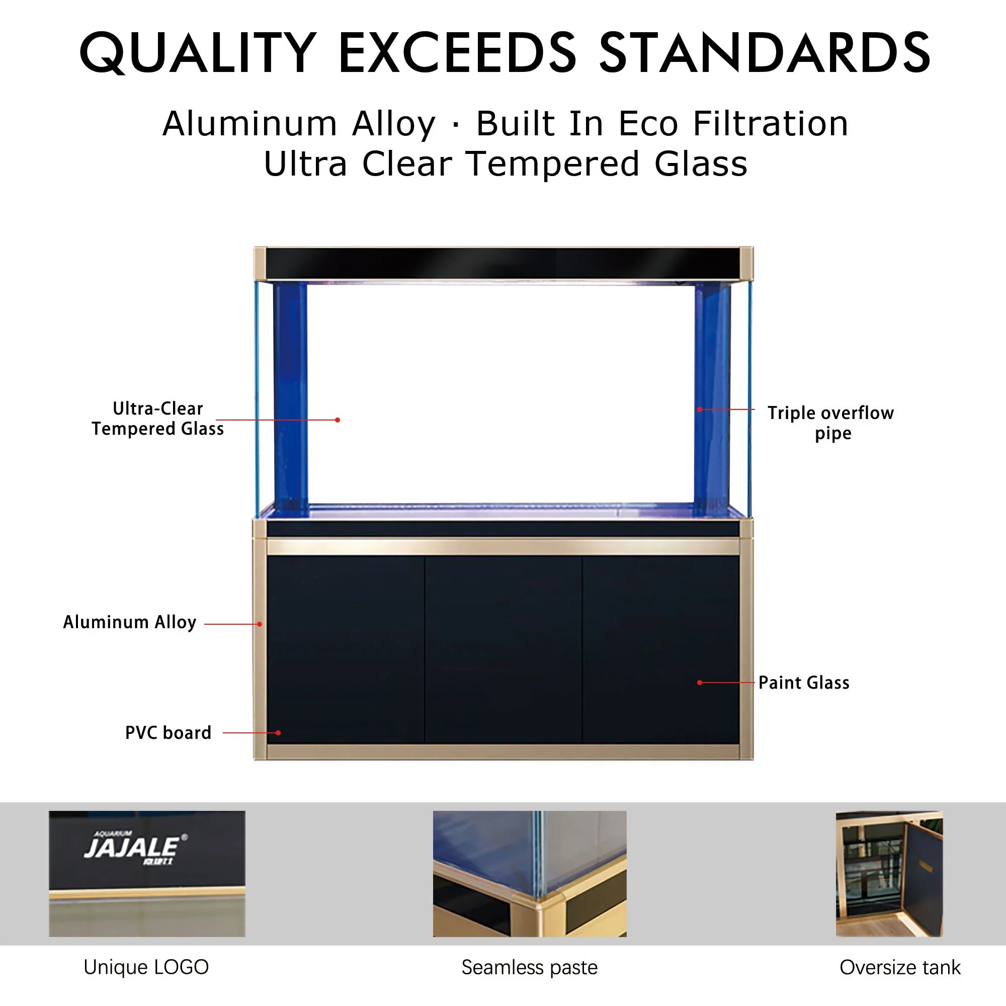Aqua Dream Fish Tank 220 Gallon Tempered Glass Aquarium Black and Gold