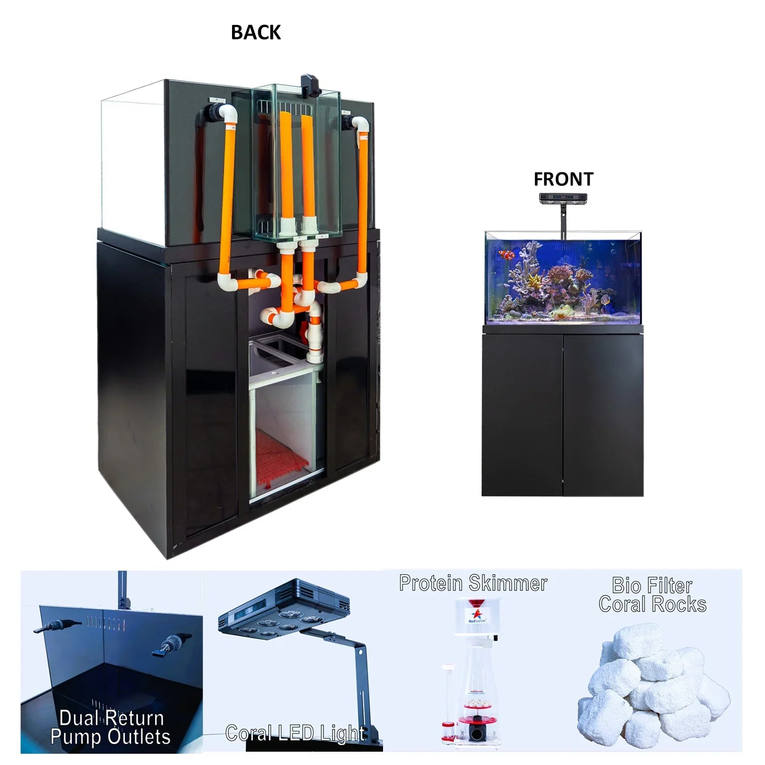 Aqua Dream Coral Reef Aquarium Tempered Glass Fish Tank 90 Gallon Complete Set Black including one Coral light & one Protein Skimmer