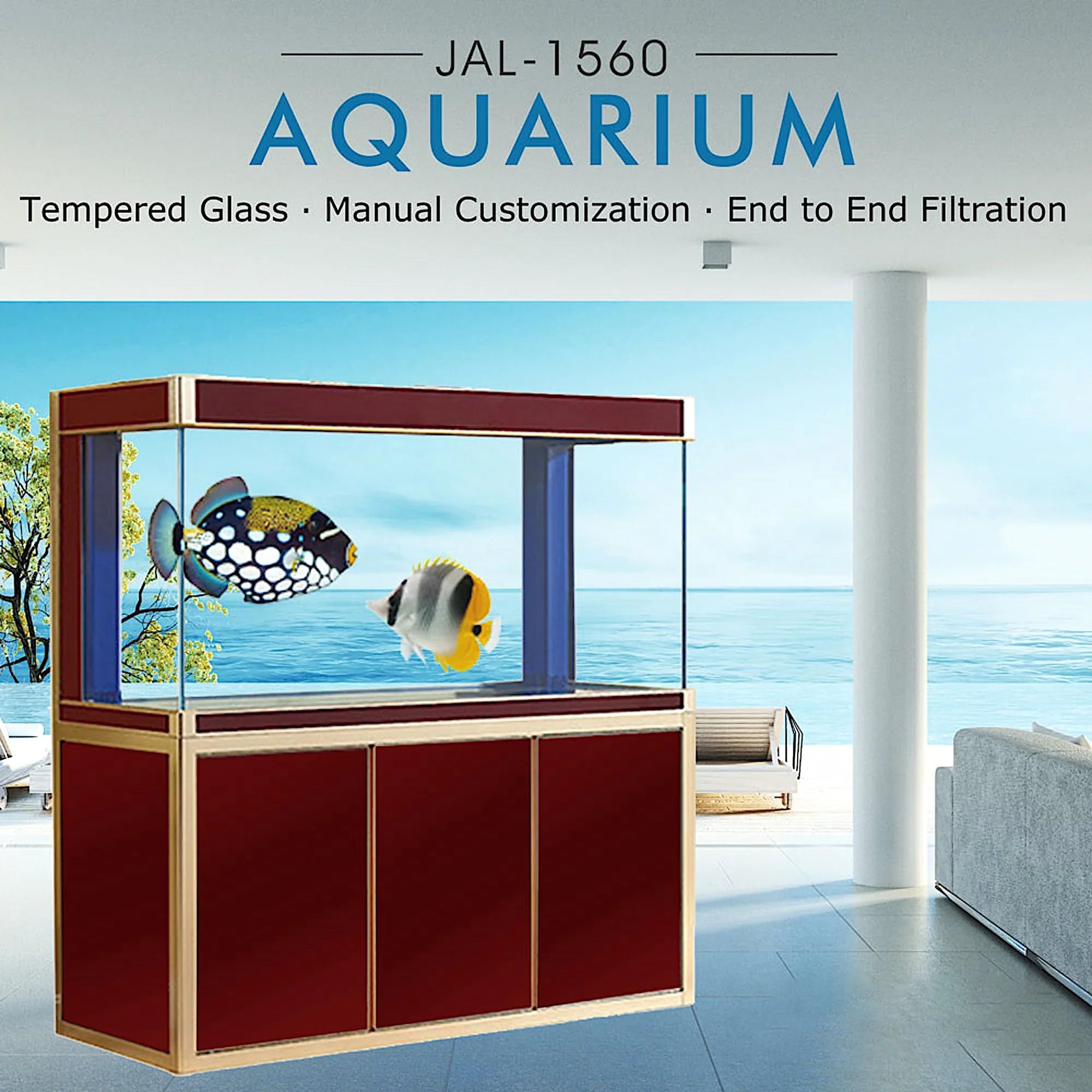 Aqua Dream 175 Gallon Tempered Glass Aquarium Red and Gold