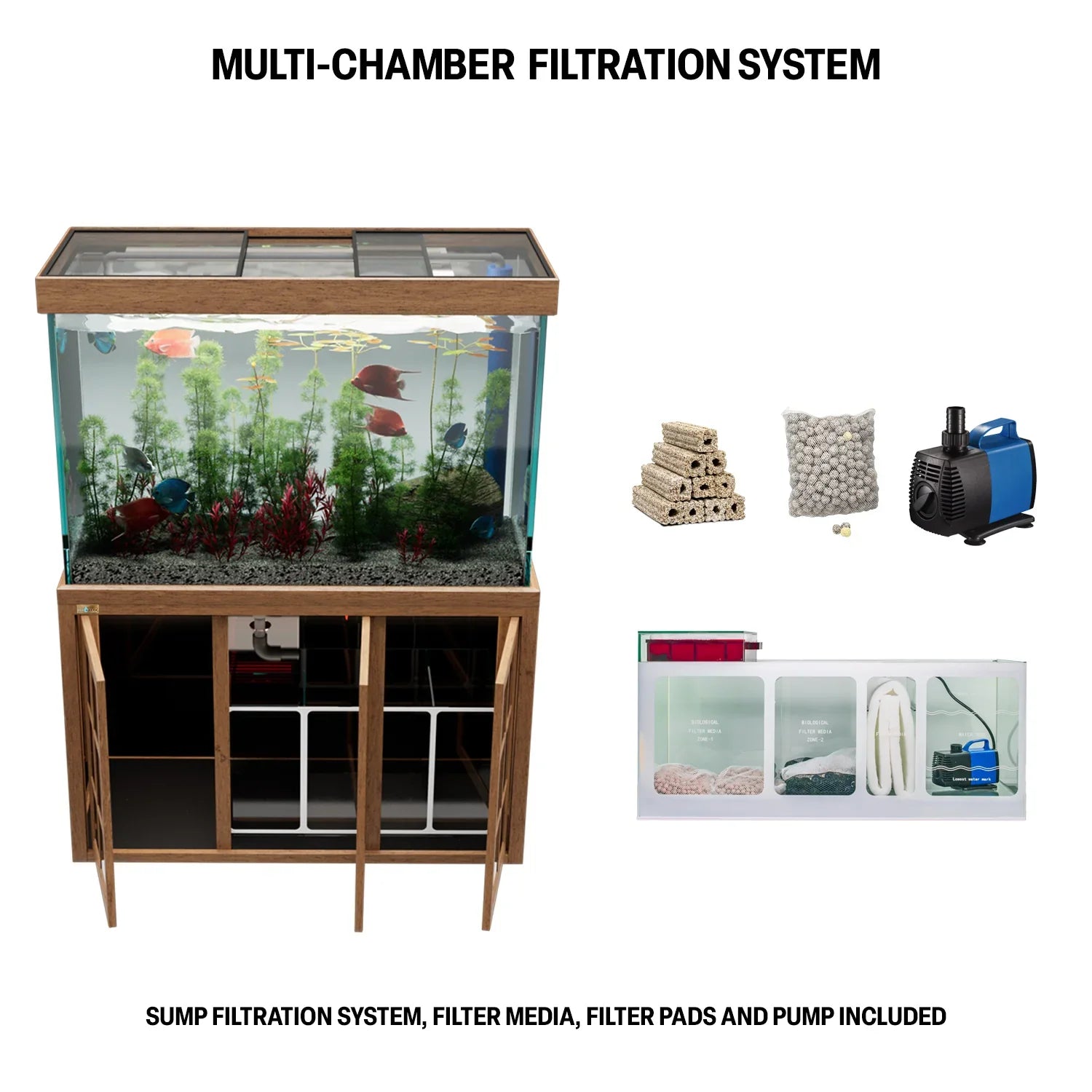 Aqua Dream 145 Gallon Tempered Glass Aquarium Darkwood