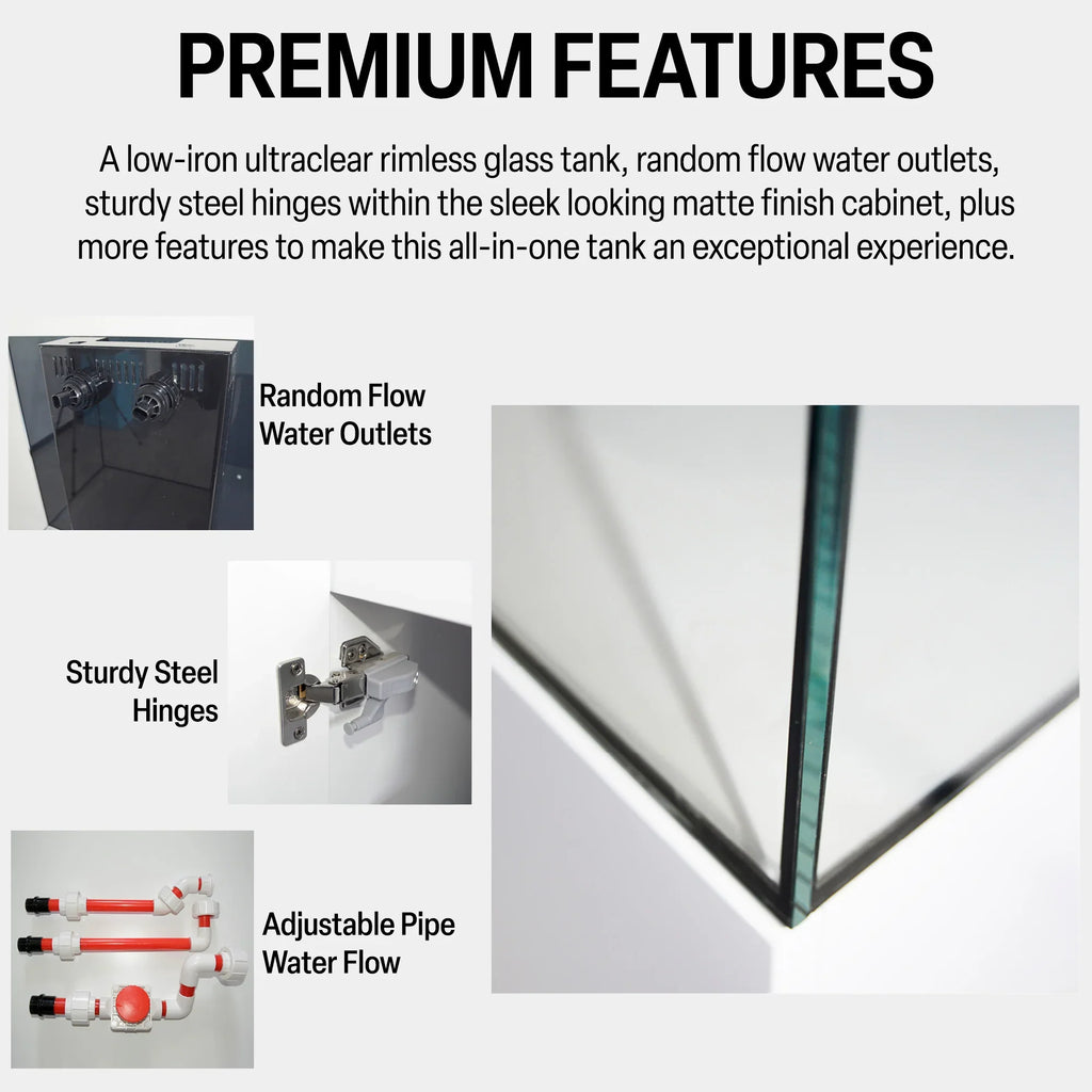 115 Gallon Coral Reef Aquarium: Ultra Clear Glass & Built-In Sump All White