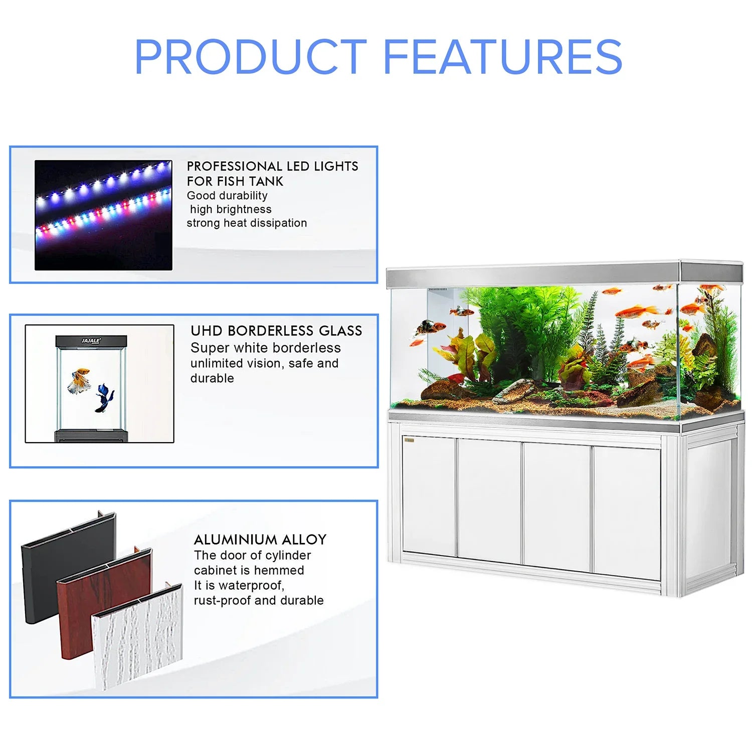 Aqua Dream 230 Gallon Tempered Glass Aquarium White and Silver with Premium Filtration System