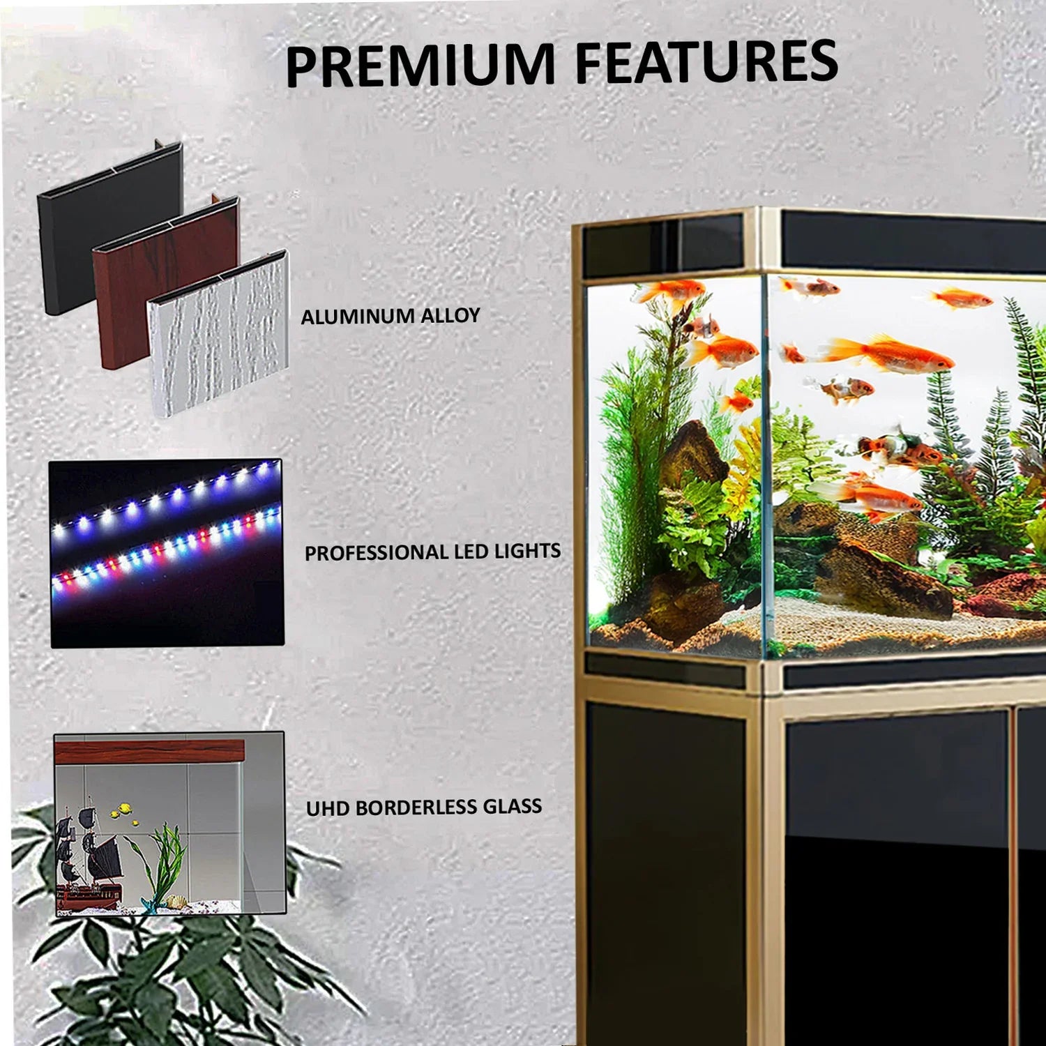 Aqua Dream Fish Tank 220 Gallon Tempered Glass Aquarium Black and Gold