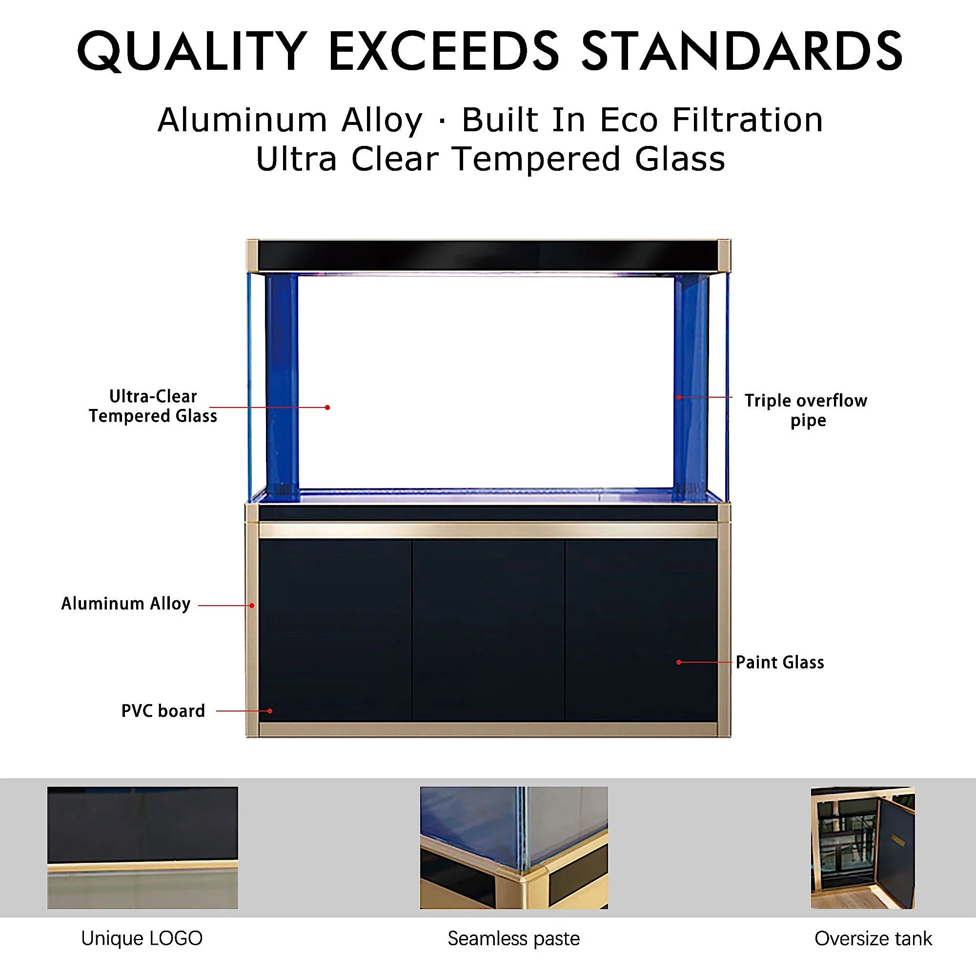 Aqua Dream 175 Gallon Tempered Glass Aquarium Red and Gold
