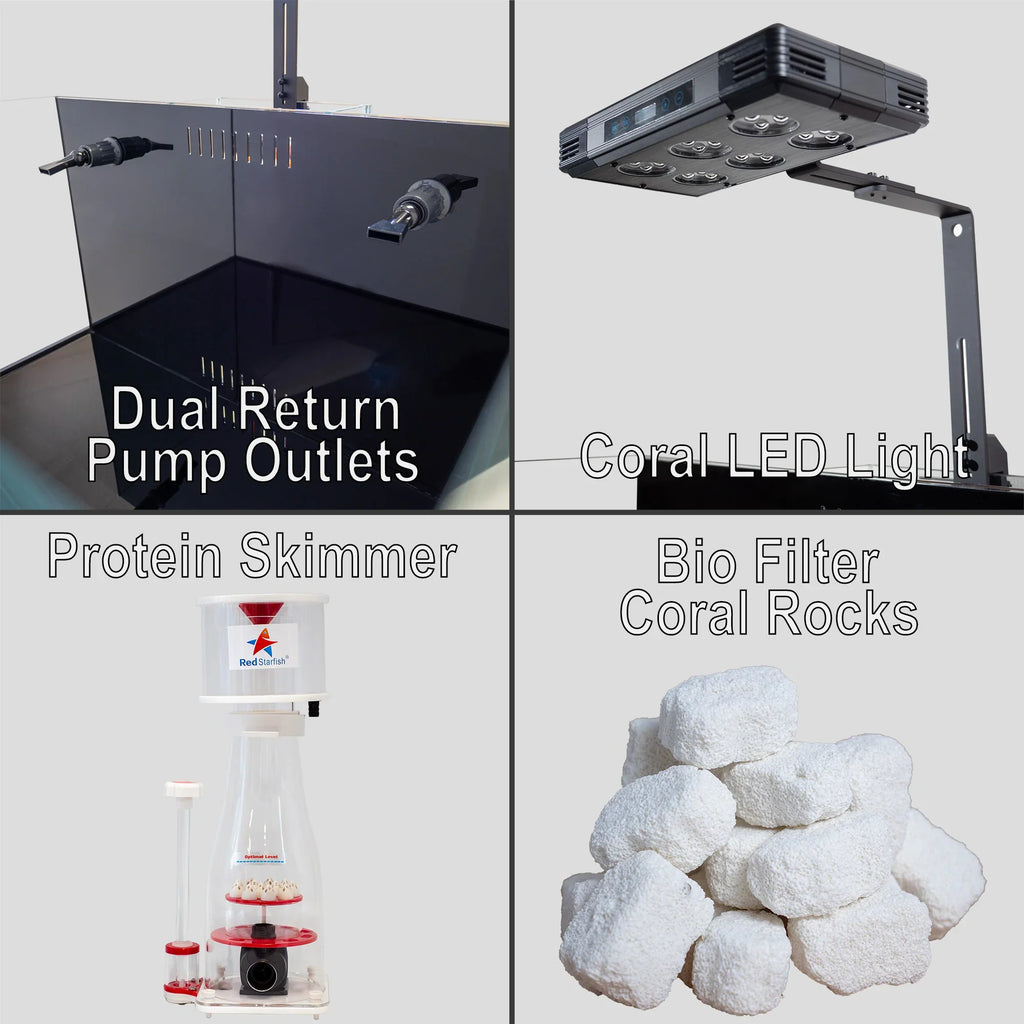 Aqua Dream Coral Reef Aquarium Tempered Glass Fish Tank 90 Gallon Complete Set Black including one Coral light & one Protein Skimmer