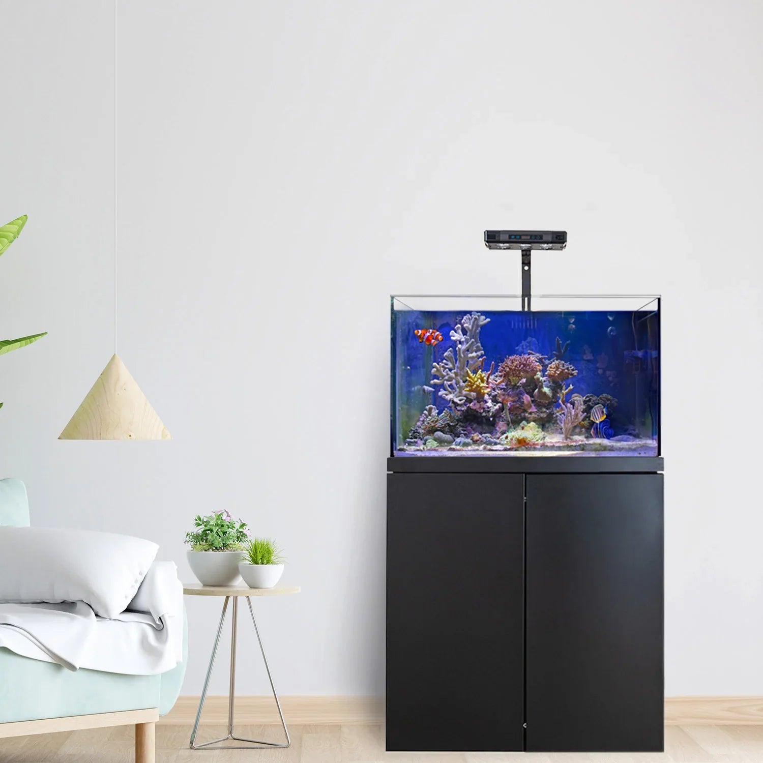 Aqua Dream Coral Reef Aquarium Tempered Glass Fish Tank 90 Gallon Complete Set Black including one Coral light & one Protein Skimmer