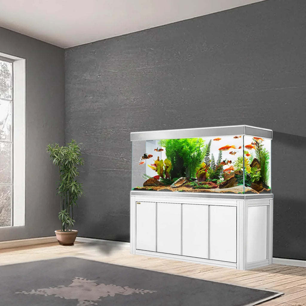 Aqua Dream 230 Gallon Tempered Glass Aquarium White and Silver with Premium Filtration System