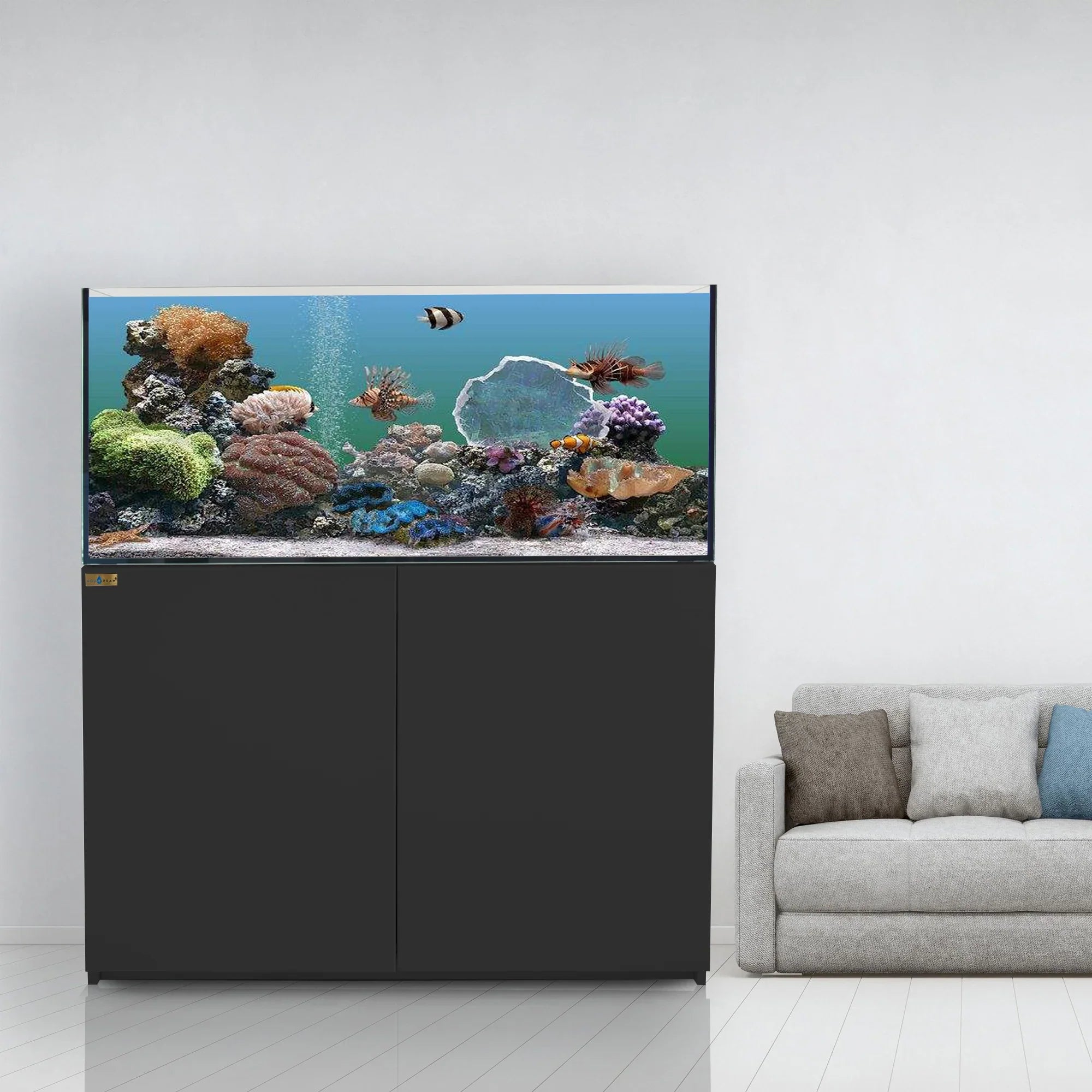 130 Gallon Coral Reef Aquarium: Ultra Clear Glass & Built-In Sump All Black