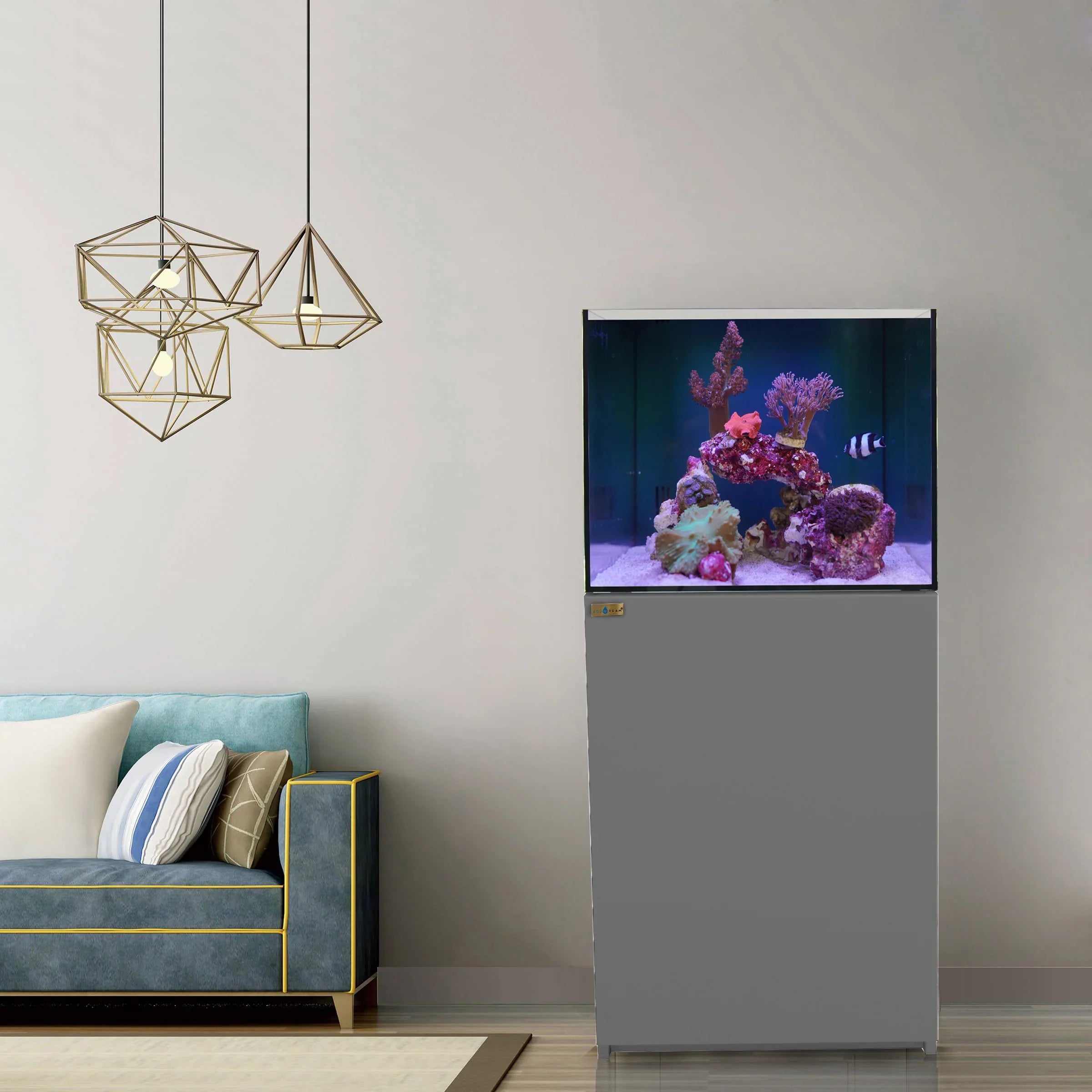 90 Gallon Coral Reef Aquarium Ultra Clear Glass Tank & Built in Sump Silver