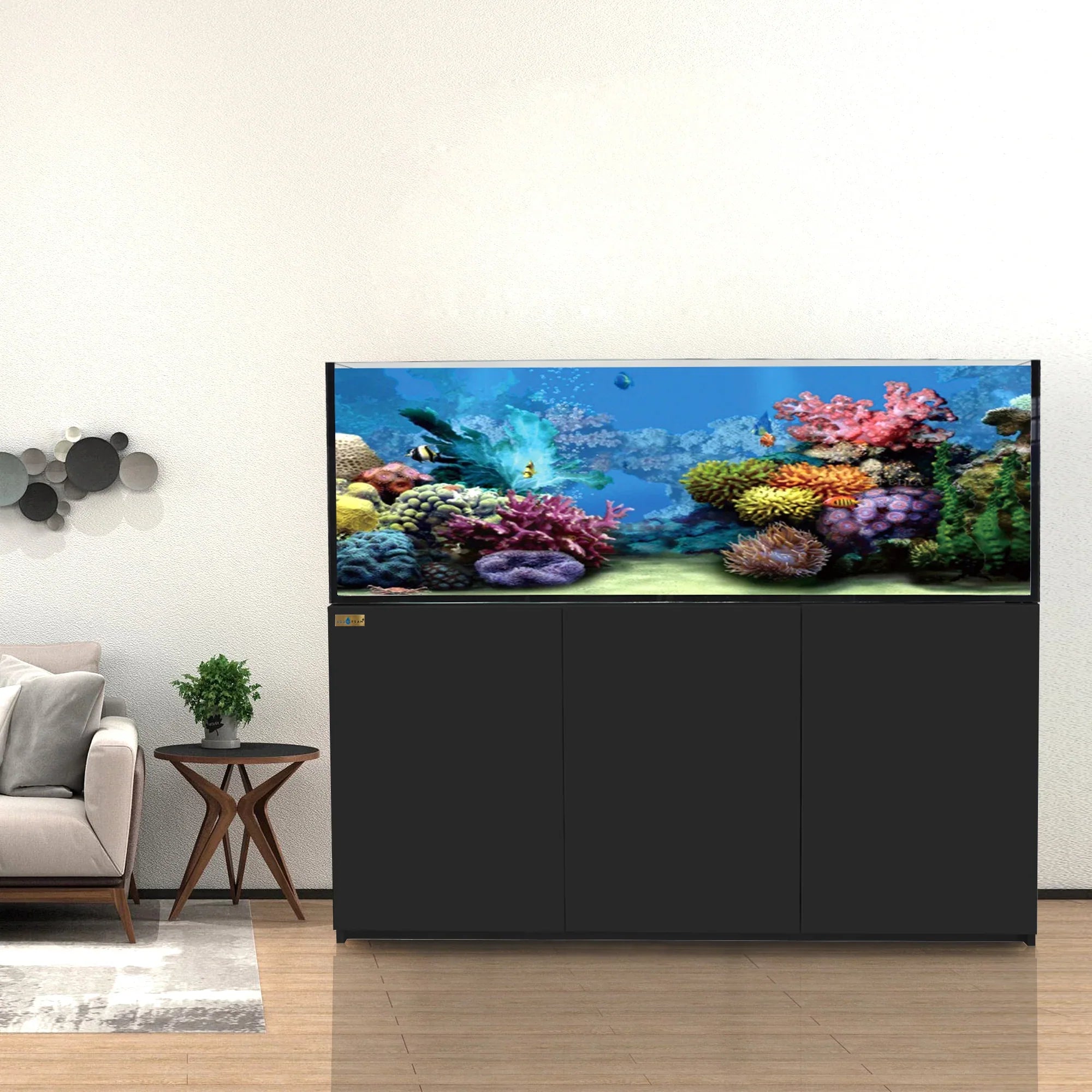220 Gallon Coral Reef Aquarium: Ultra Clear Glass Tank & Built-In Sump All Black
