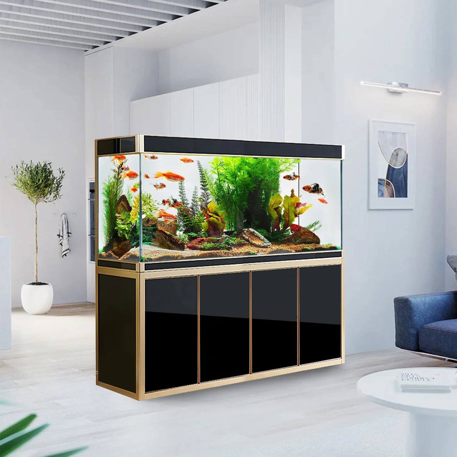 Aqua Dream Fish Tank 220 Gallon Tempered Glass Aquarium Black and Gold