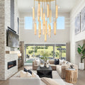 Modern living room with a fireplace, sectional sofa, and decorative elements.