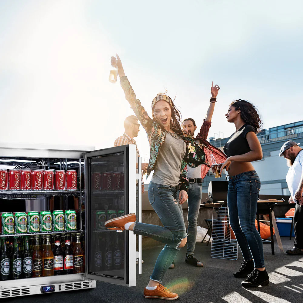 KingsBottle 24-Inch Outdoor Beverage Refrigerator with Solid Stainless Steel Door