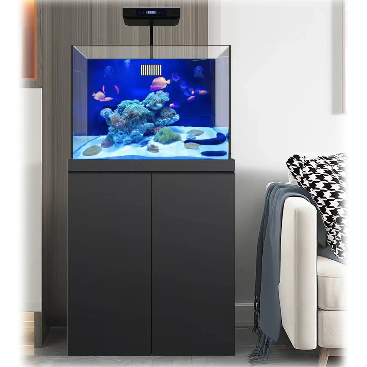 Aqua Dream Coral Reef Aquarium Tempered Glass Fish Tank 90 Gallon Complete Set Black including one Coral light & one Protein Skimmer