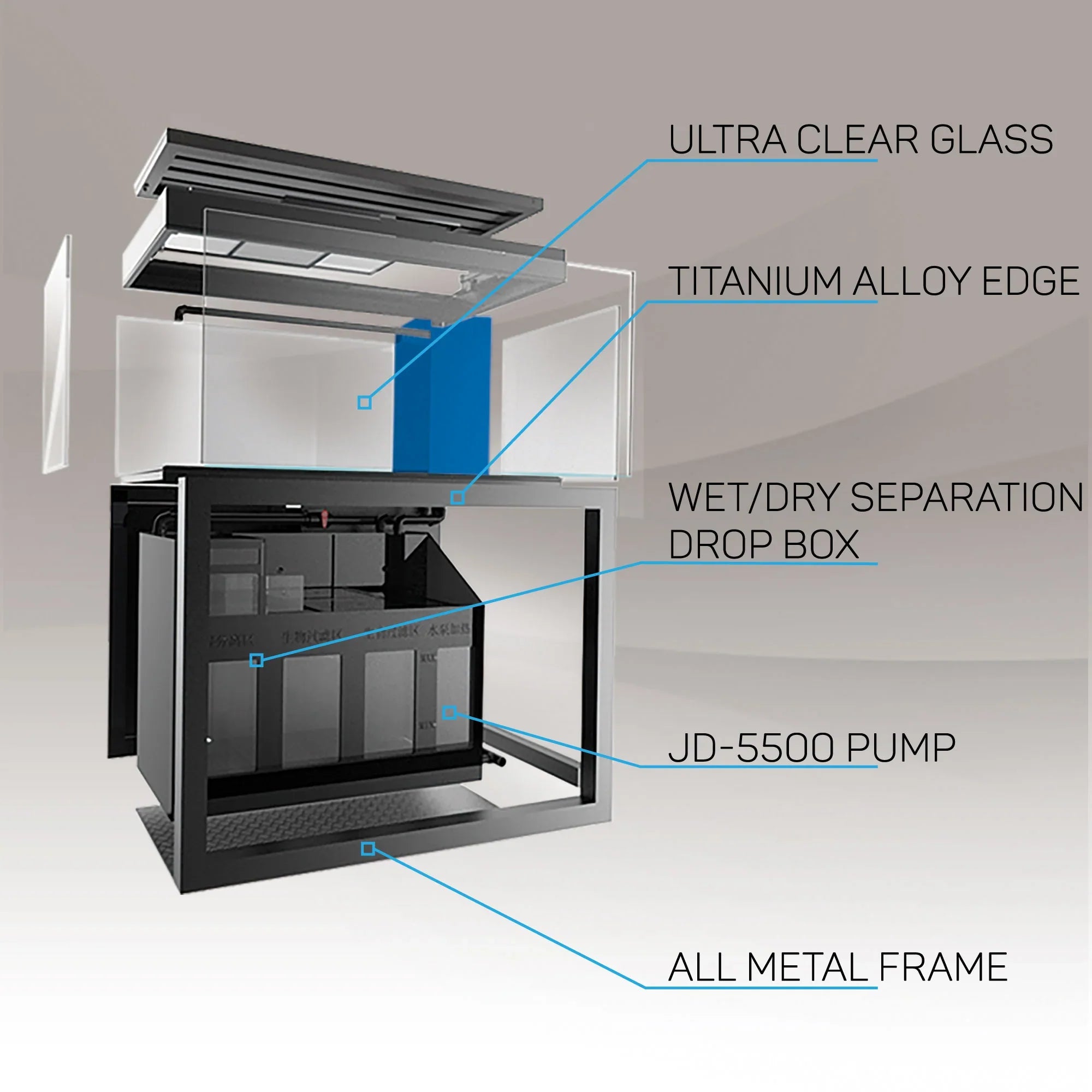 Aqua Dream 230 Gallon Tempered Glass Aquarium White and Silver with Premium Filtration System