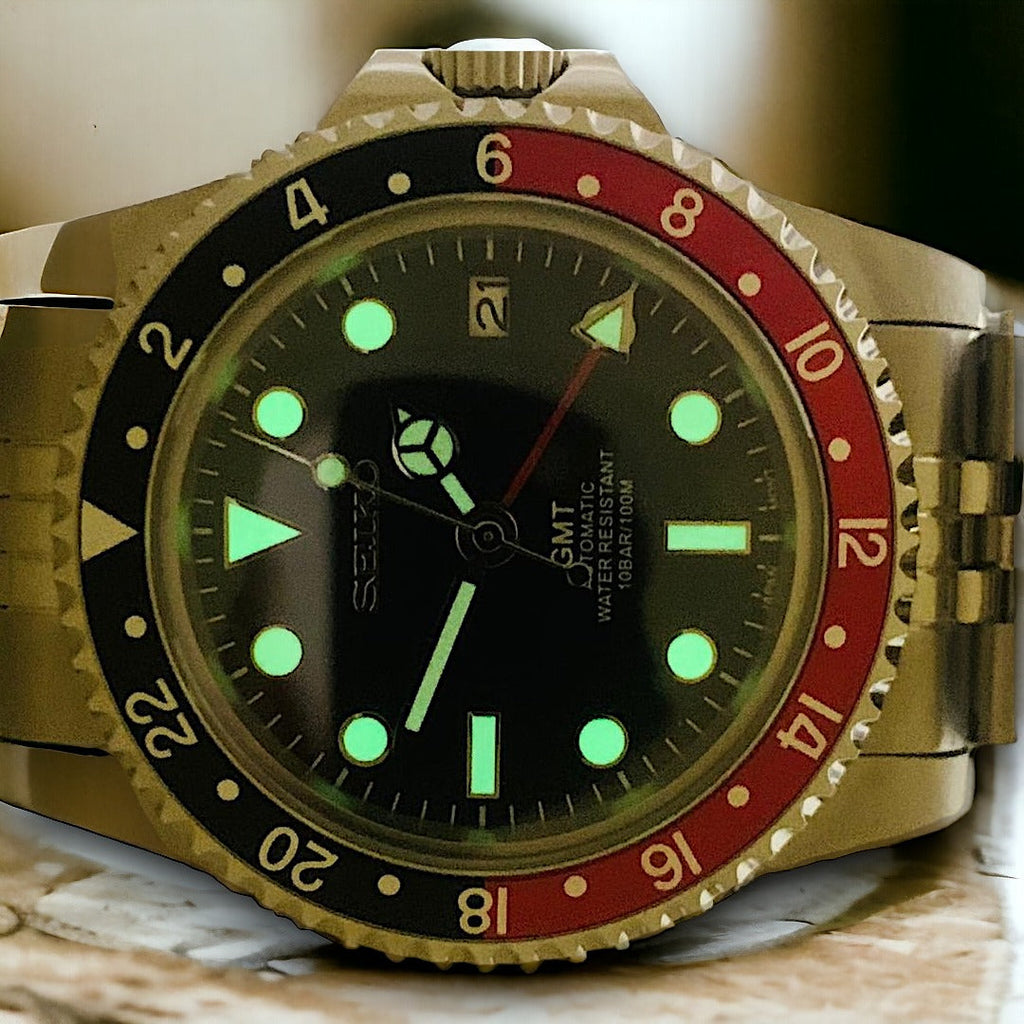 Custom Seiko MilSub Vintage Pepsi GMT Benz Date Mod