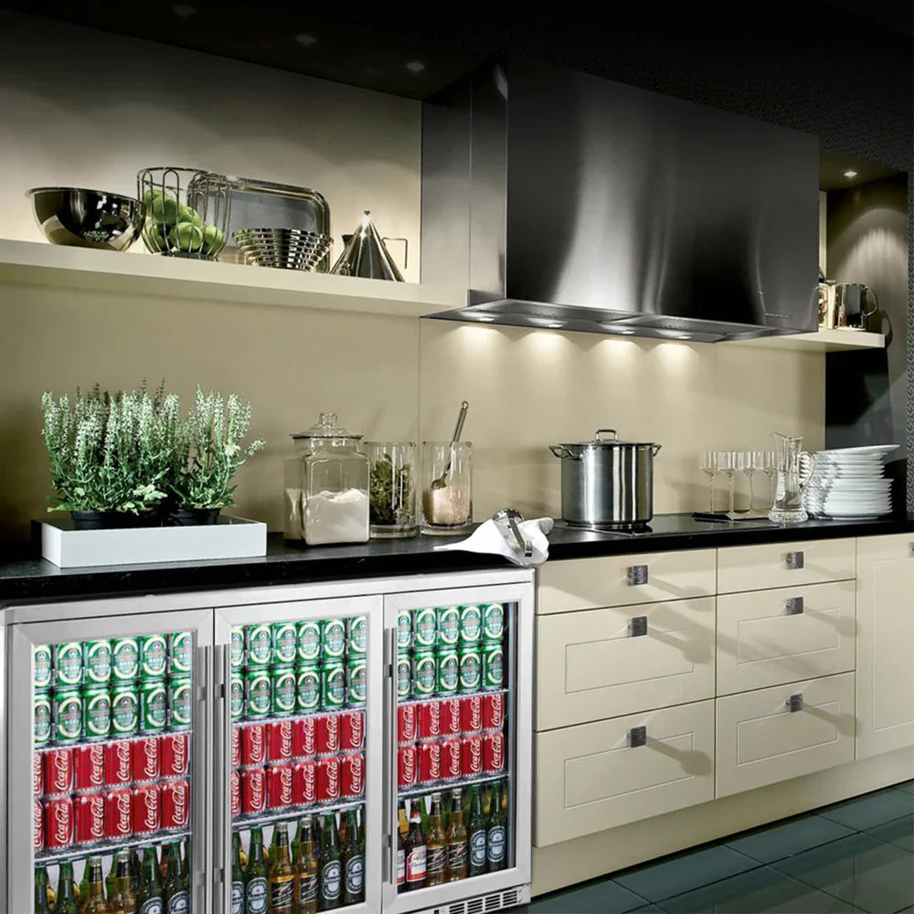 KingsBottle 53 Inch Heating Glass 3 Door Large Beverage Refrigerator