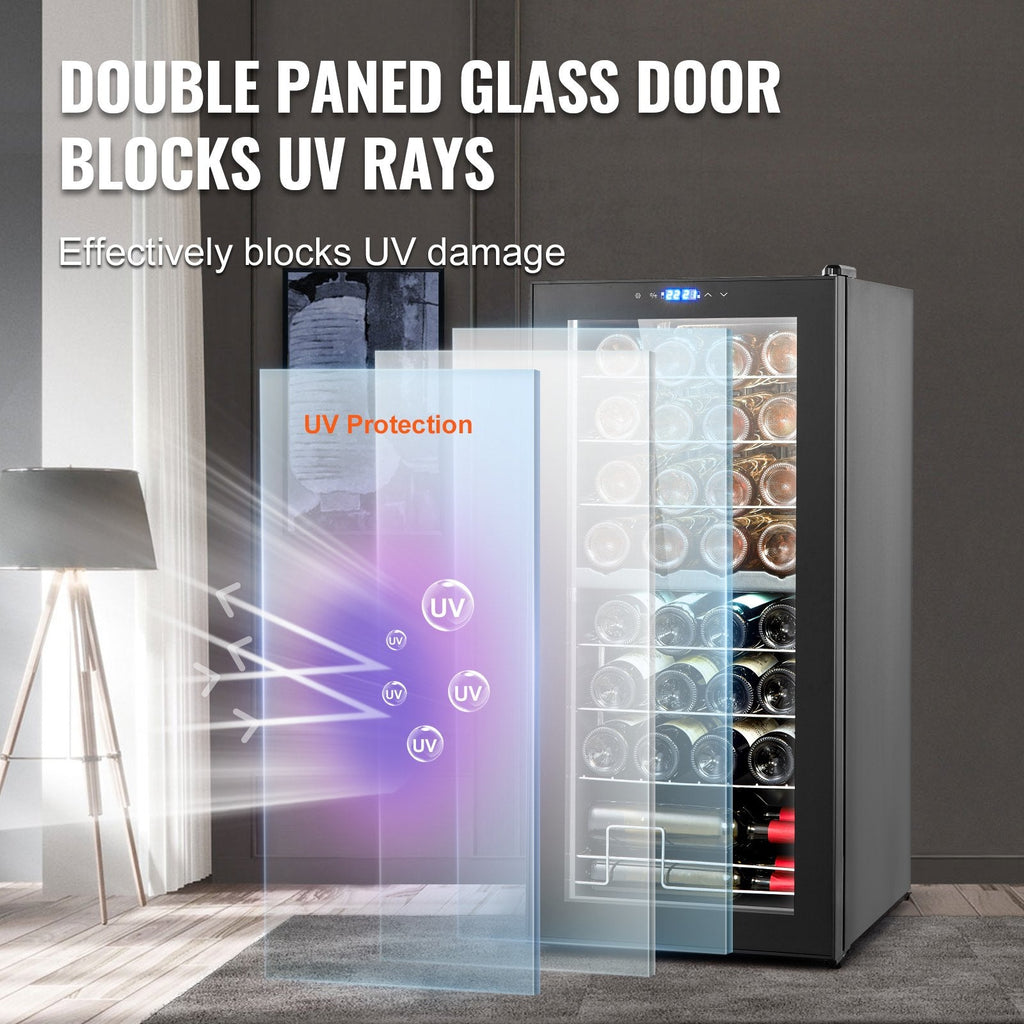VEVOR 32-Bottle Wine Cooler Dual Zone Freestanding Refrigerator with LED Light