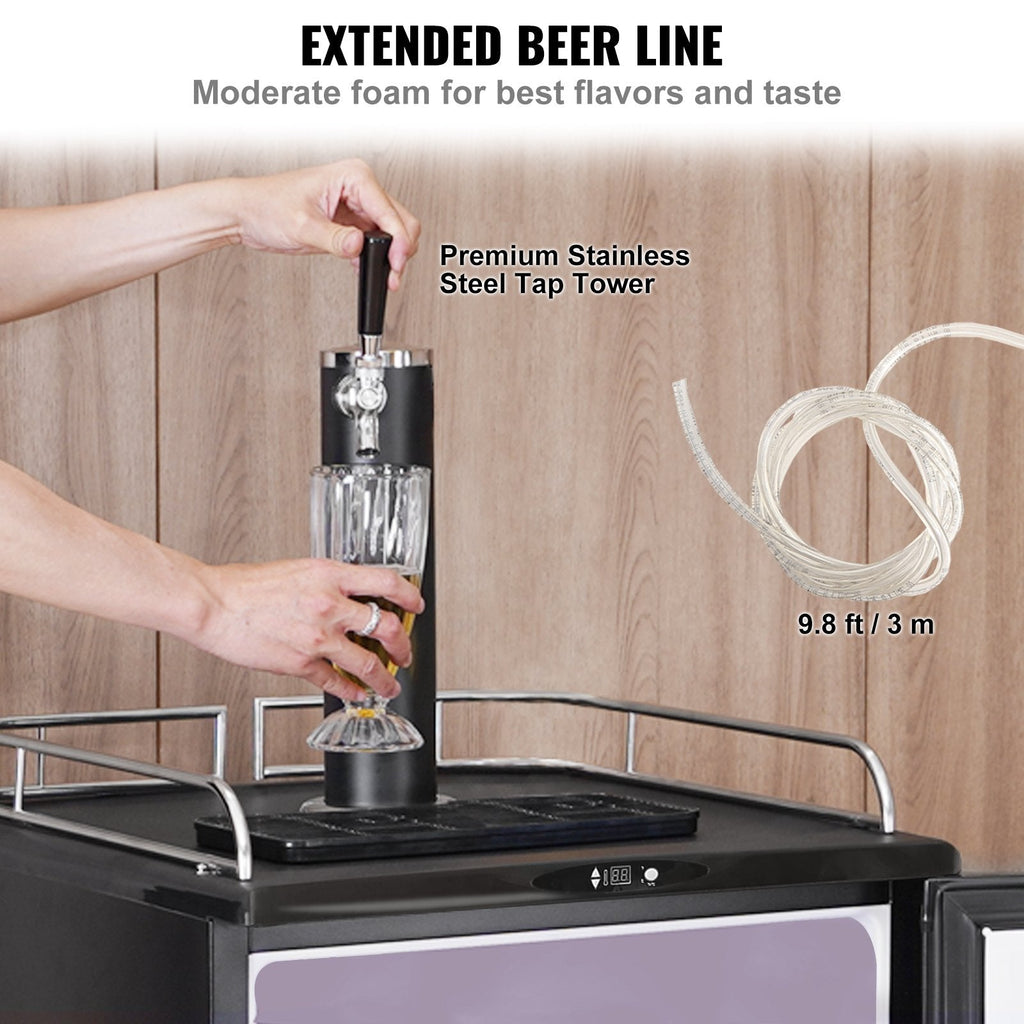 VEVOR Beer Kegerator, Single Tap Draft Beer Dispenser, Full Size Keg Refrigerator With Shelves, CO2 Cylinder, Drip Tray & Rail, 32°F- 75.2°F Temperature Control, Holds 1/6, 1/4, 1/2 Barrels, Black