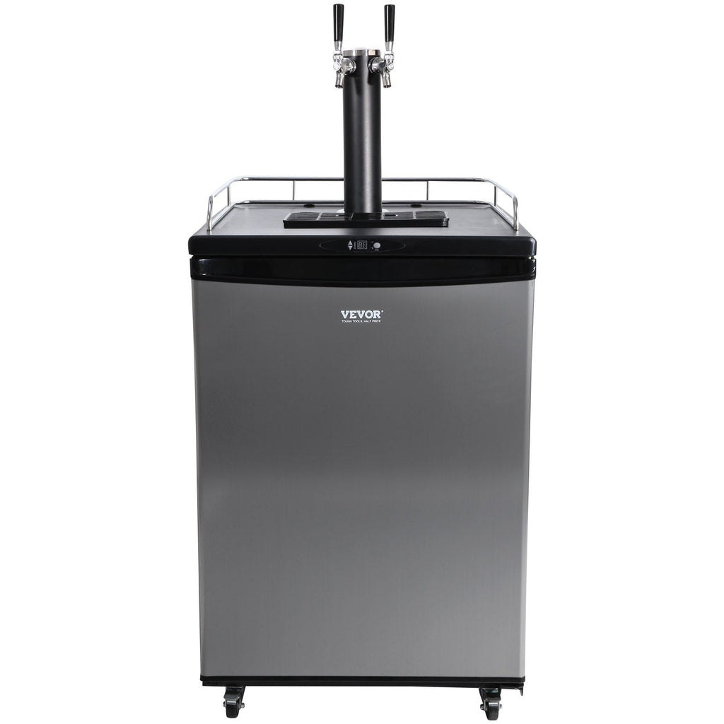 VEVOR Beer Kegerator, Dual Tap Draft Beer Dispenser, Full Size Keg Refrigerator With Shelves, CO2 Cylinder, Drip Tray & Rail, 32°F- 75.2°F Temperature Control, Holds 1/6, 1/4, 1/2 Barrels, Black