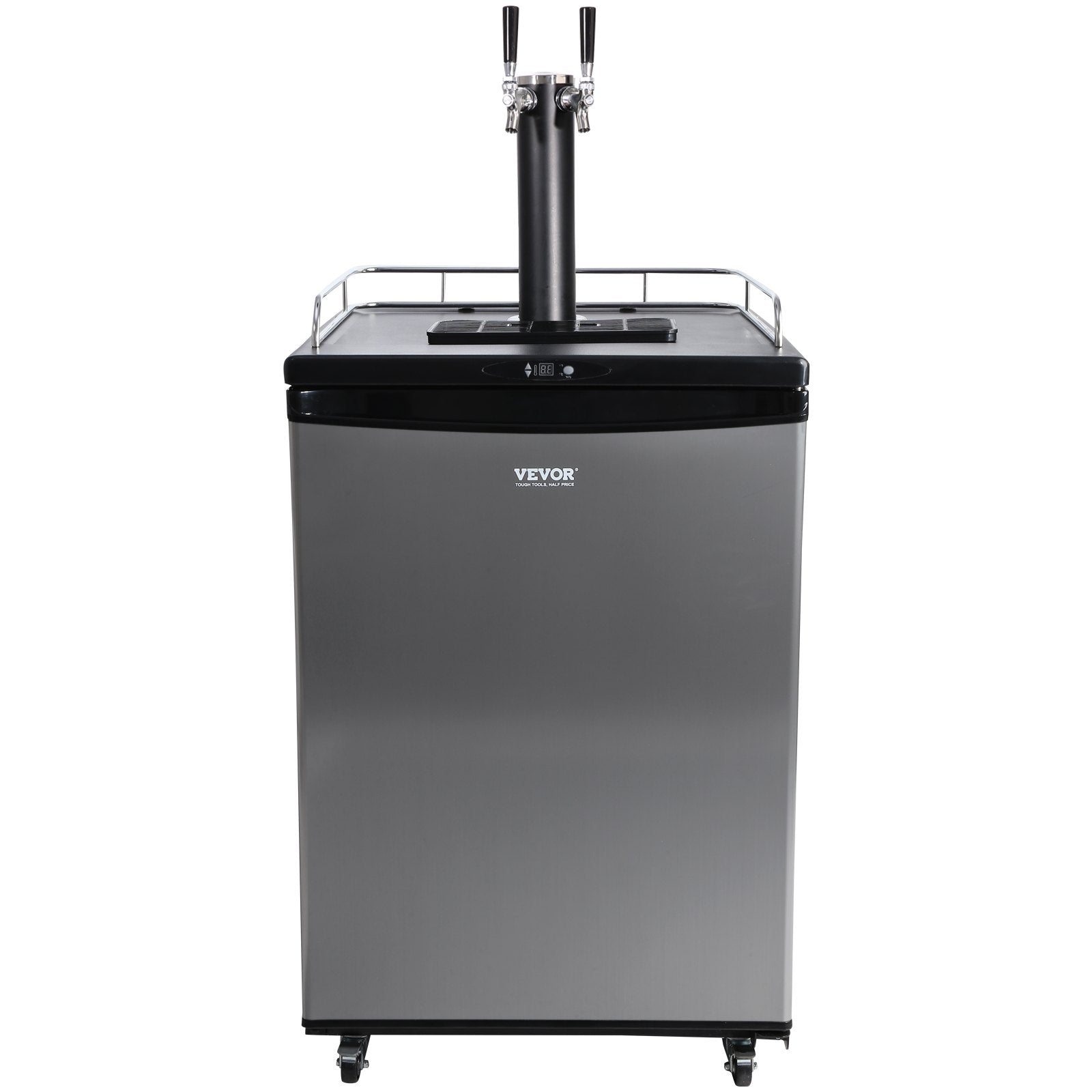 VEVOR Beer Kegerator, Dual Tap Draft Beer Dispenser, Full Size Keg Refrigerator With Shelves, CO2 Cylinder, Drip Tray & Rail, 32°F- 75.2°F Temperature Control, Holds 1/6, 1/4, 1/2 Barrels, Black