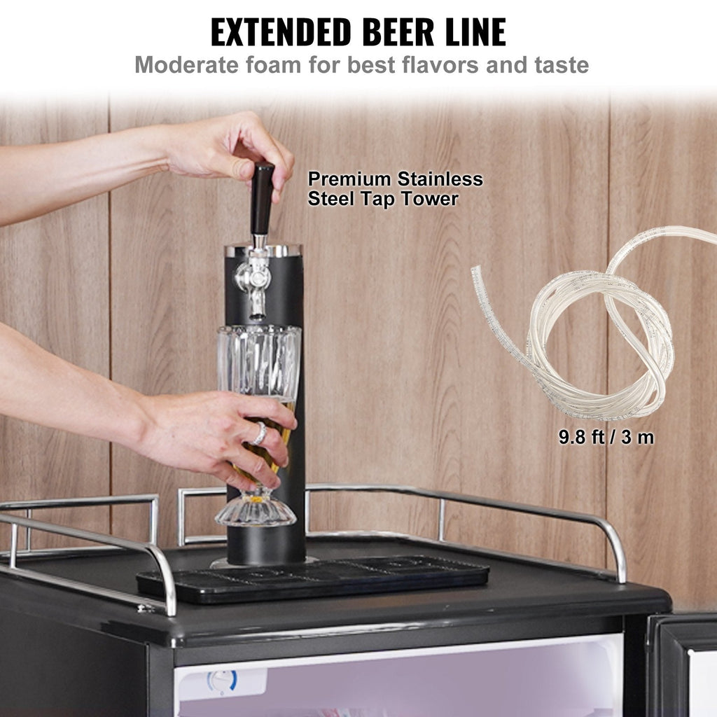 VEVOR Beer Kegerator, Single Tap Draft Beer Dispenser, Full Size Keg Refrigerator With Shelves, CO2 Cylinder, Drip Tray & Rail, 32°F- 50°F Temperature Control, Holds 1/6, 1/4, 1/2 Barrels, Black