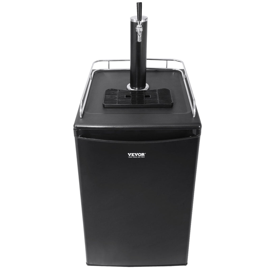 VEVOR Beer Kegerator, Single Tap Draft Beer Dispenser, Full Size Keg Refrigerator With Shelves, CO2 Cylinder, Drip Tray & Rail, 32°F- 50°F Temperature Control, Holds 1/6, 1/4, 1/2 Barrels, Black