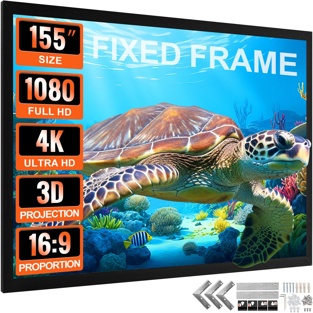 VEVOR Projector Screen Fixed Frame 155inch Projector Screen 16:9 4K HD Movie Screen Wall Mounted for Movie Theater Home