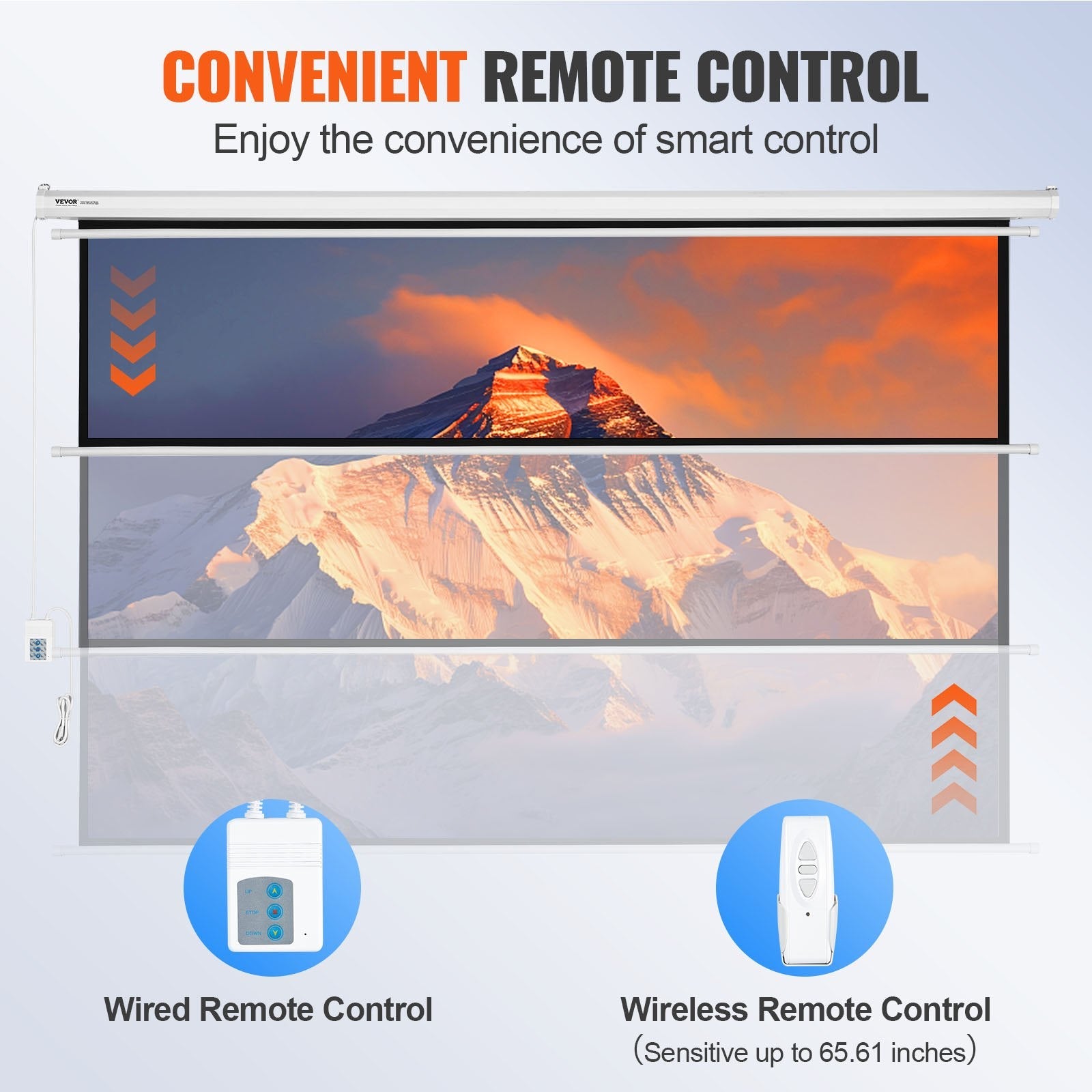 VEVOR Motorized Projector Screen 100 inch, 16:9 4K 1080 HD Automatic Projection Screen, Electric Projector Screen with Remote Control, Wall Mount Movie Screen for Family Home Office Theater