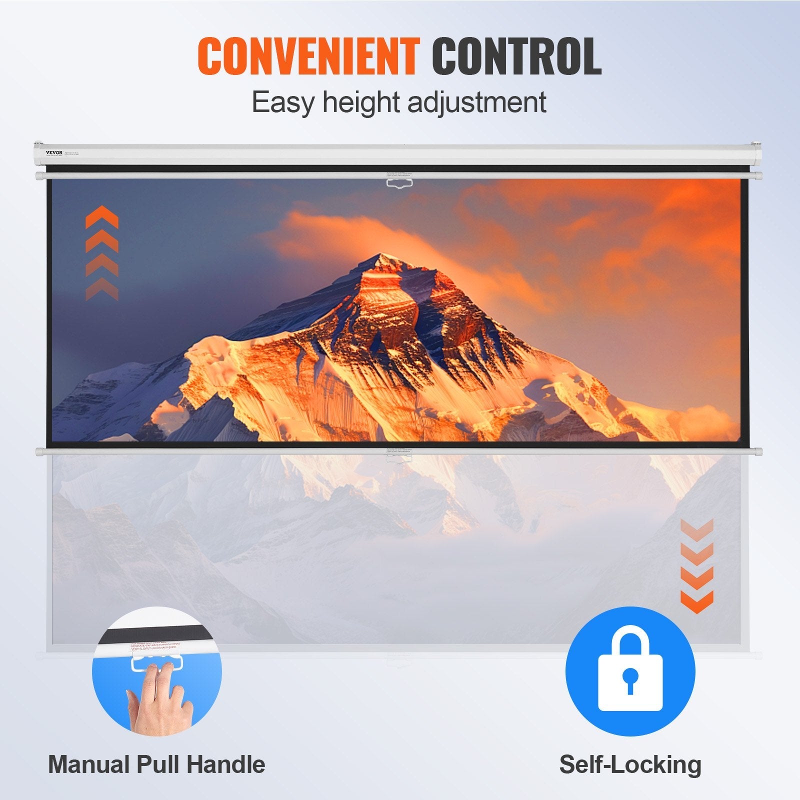VEVOR Manual Projector Screen, 100 inch 16:9 4K 1080 HD Retractable Pull Down Projector Screen, Auto-Locking Portable Movie Screen for Family Home Office Theater