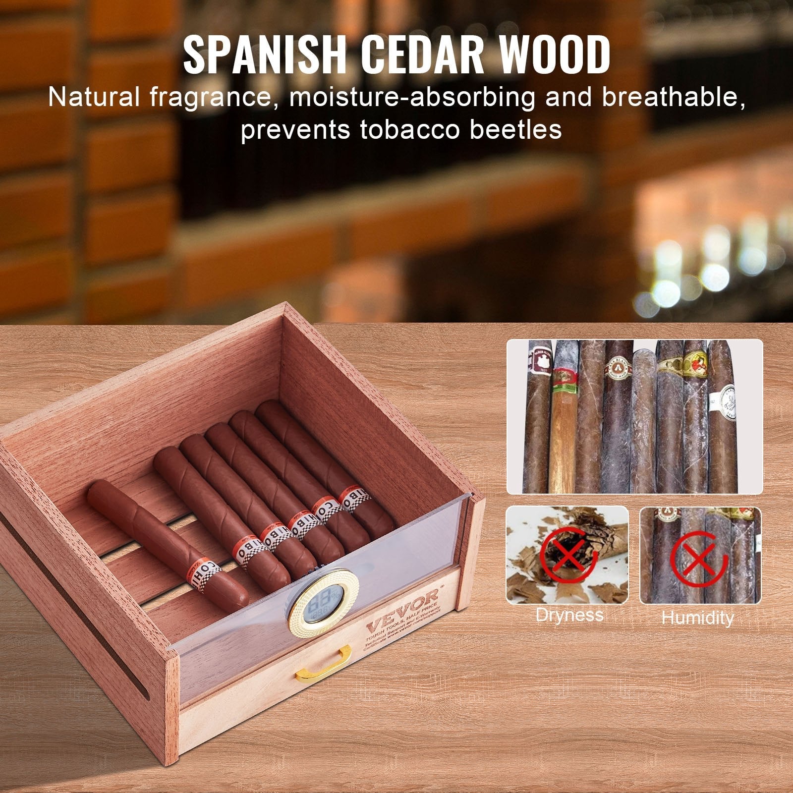 VEVOR 150 Cigar Humidor Cabinet Cedar Cigar Box Humidifier & Hygrometer & Shelve