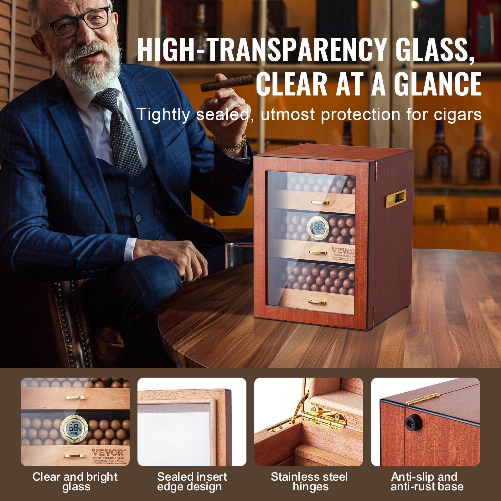 VEVOR 150 Cigar Humidor Cabinet Cedar Cigar Box Humidifier & Hygrometer & Shelve