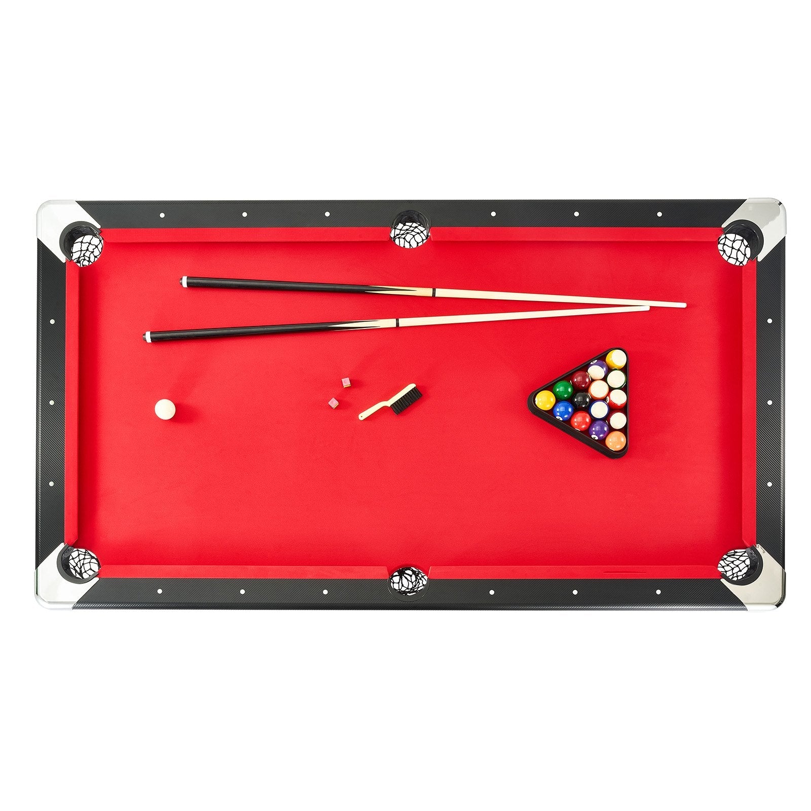 VEVOR Billiards Table, 7 ft Pool Table, Portable Foldable Space-Saving Table, Billiard Table Set Includes Balls, Cues, Chalks and Brush, Black with Red Cloth, Perfect for Family Game Room Kids Adults