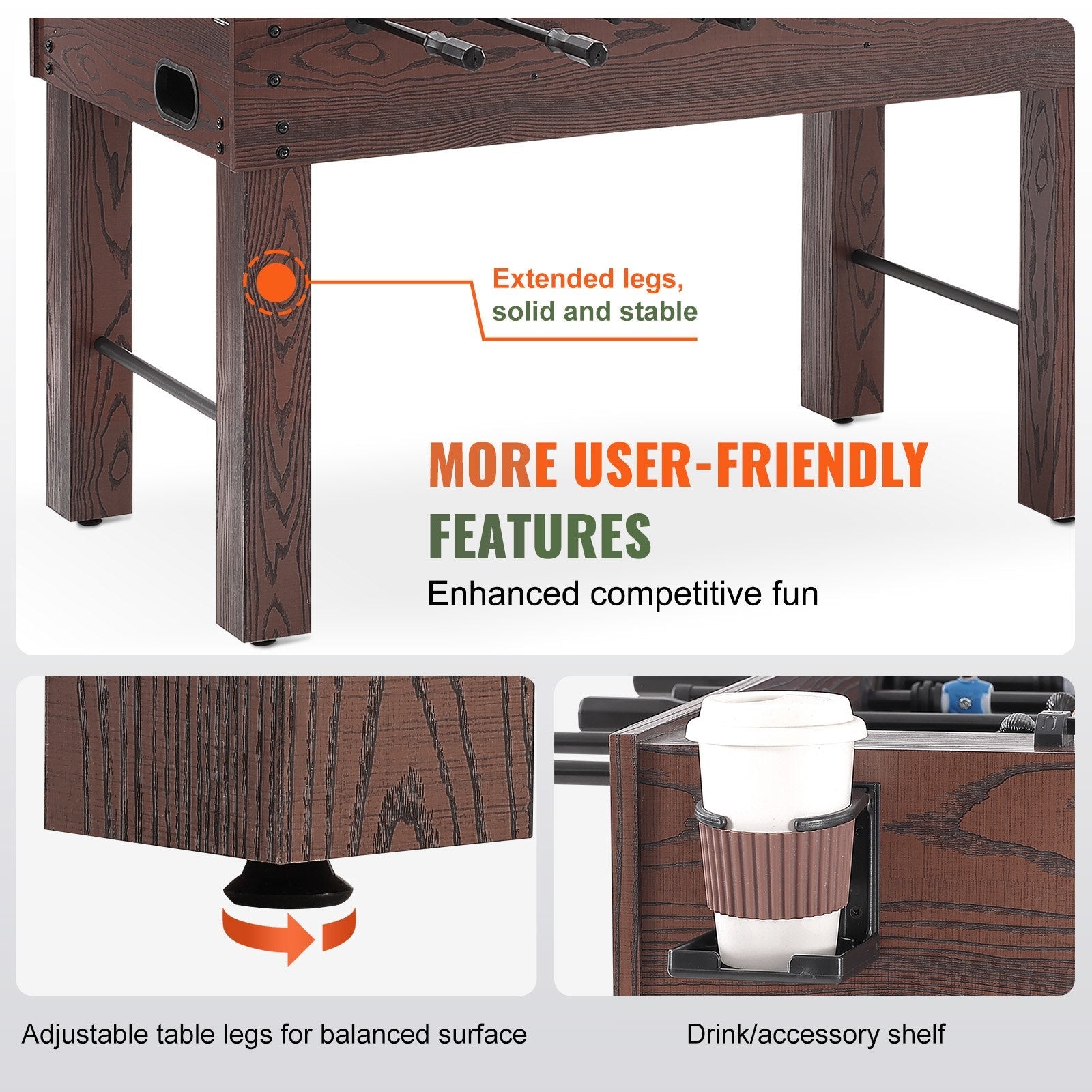 VEVOR Foosball Table, 55 inch Standard Size Foosball Table, Indoor Full Size Foosball Table for Home, Family, and Game Room, Soccer with Foosball Table Set, Includes 4 Balls and 2 Cup Holders
