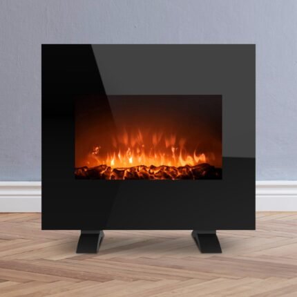 26 Inch Electric Fireplace Wall Mounted Heater with 10 Colorful Flame Brightness Adjustment and Remote Control