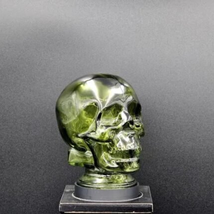 GREEN GLASS SKULL LIGHT COVER WITH CUSTOM 3D PRINTED BASE