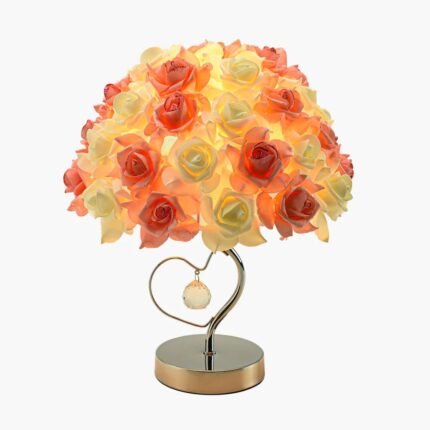 TABLE LAMP ARTISTIC ROSE FLORAL CRYSTAL HEART