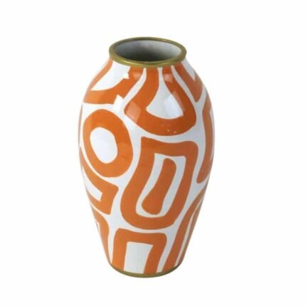 VASE MANDARINO ABSTRACT ART ORANGE-WHITE HAND-PAINTED