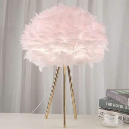 FEATHER TABLE LAMP NORDIC STYLE TRIPOD PINK